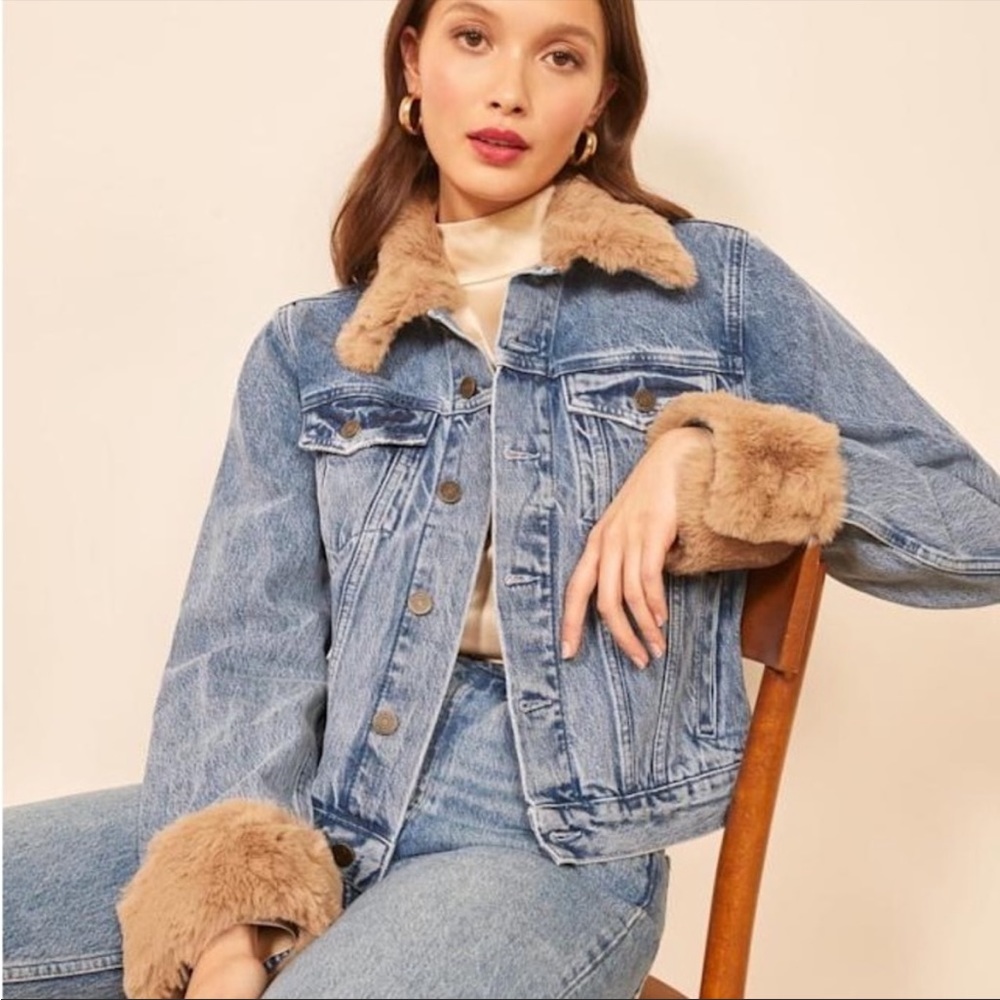 Reformation Faux Fur Jean Jacket